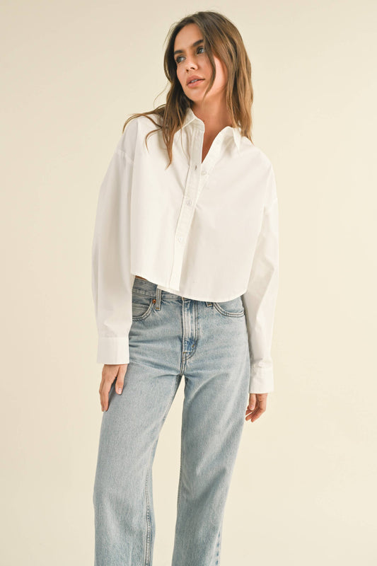 CROPPED BUTTONDOWN SHIRT: White