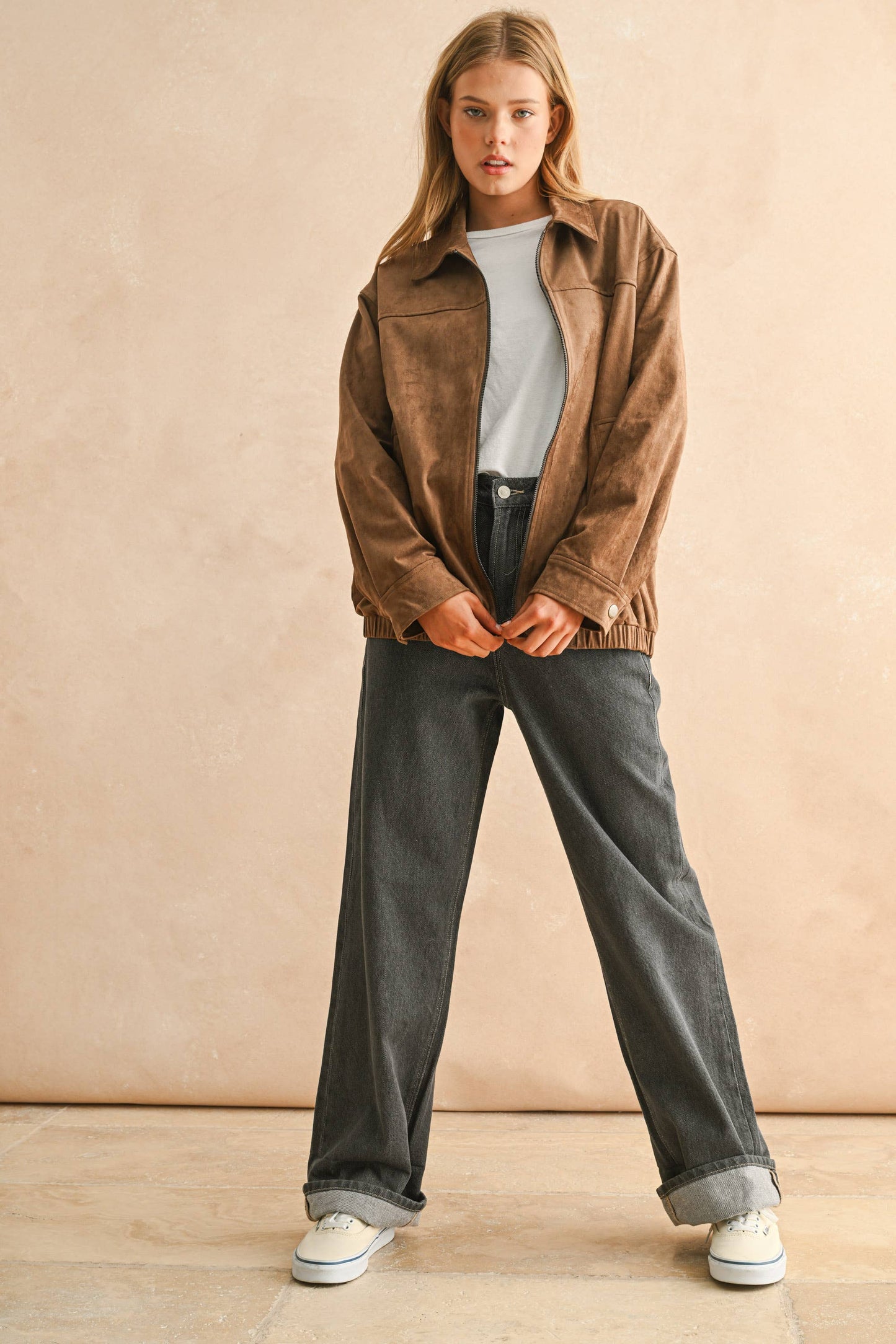 SUEDE BOMBER JAKCET: Brown