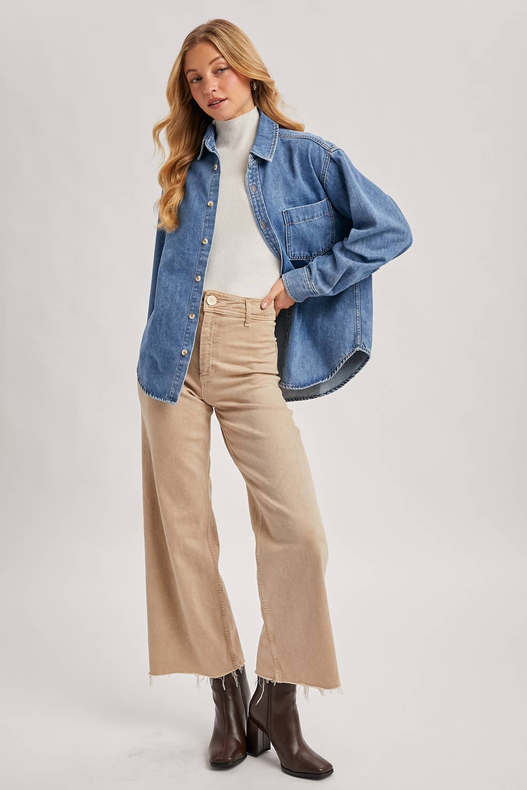 DENIM BUTTON DOWN SHIRT: LT.WASH