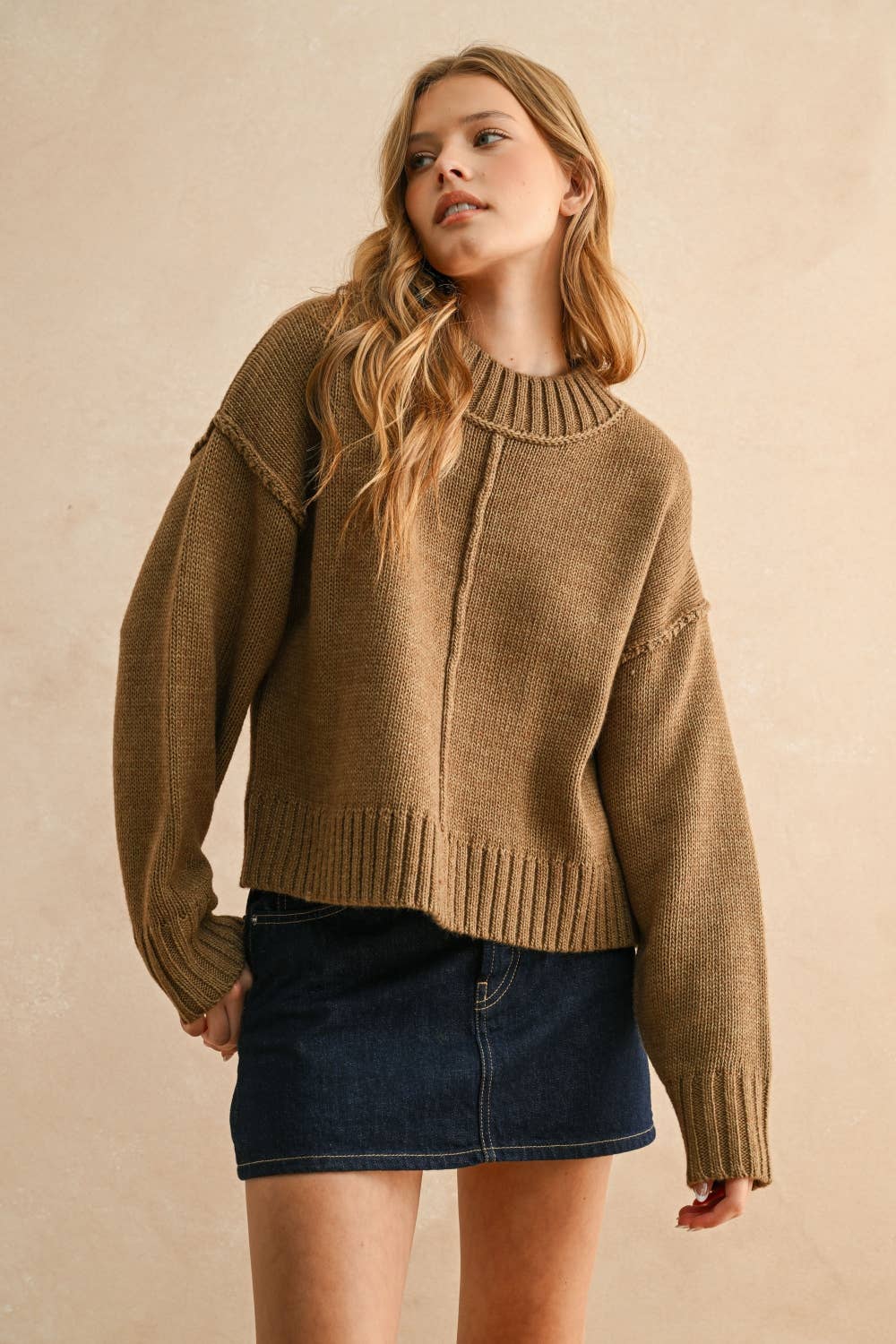 SLIT DETAIL SWEATER TOP: OATMEAL