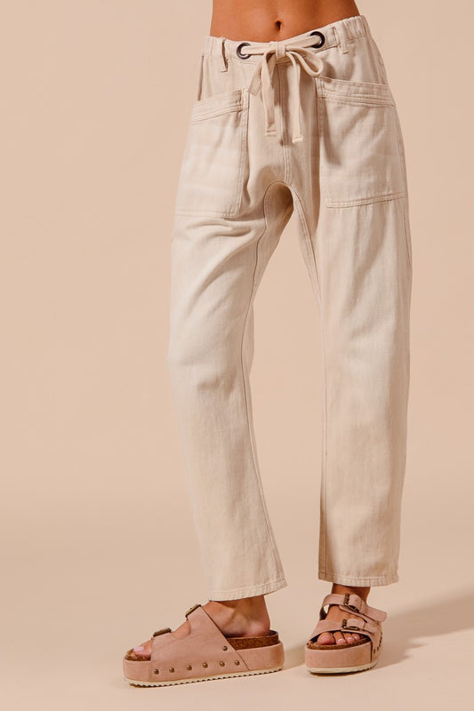 Vintage Washed Slim Barrel Pants With Front Patch