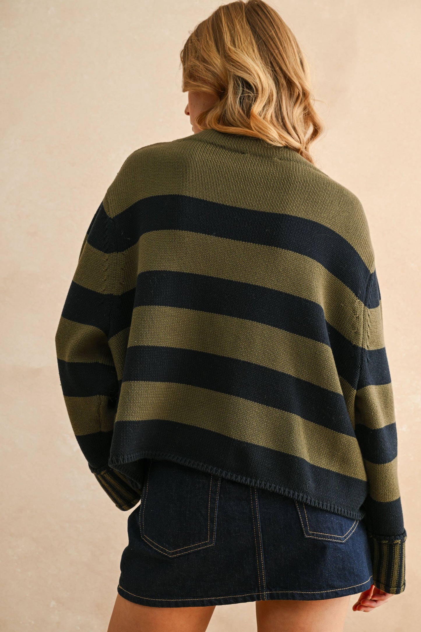 STRIPED SWEATER: NAVY/OLIVE