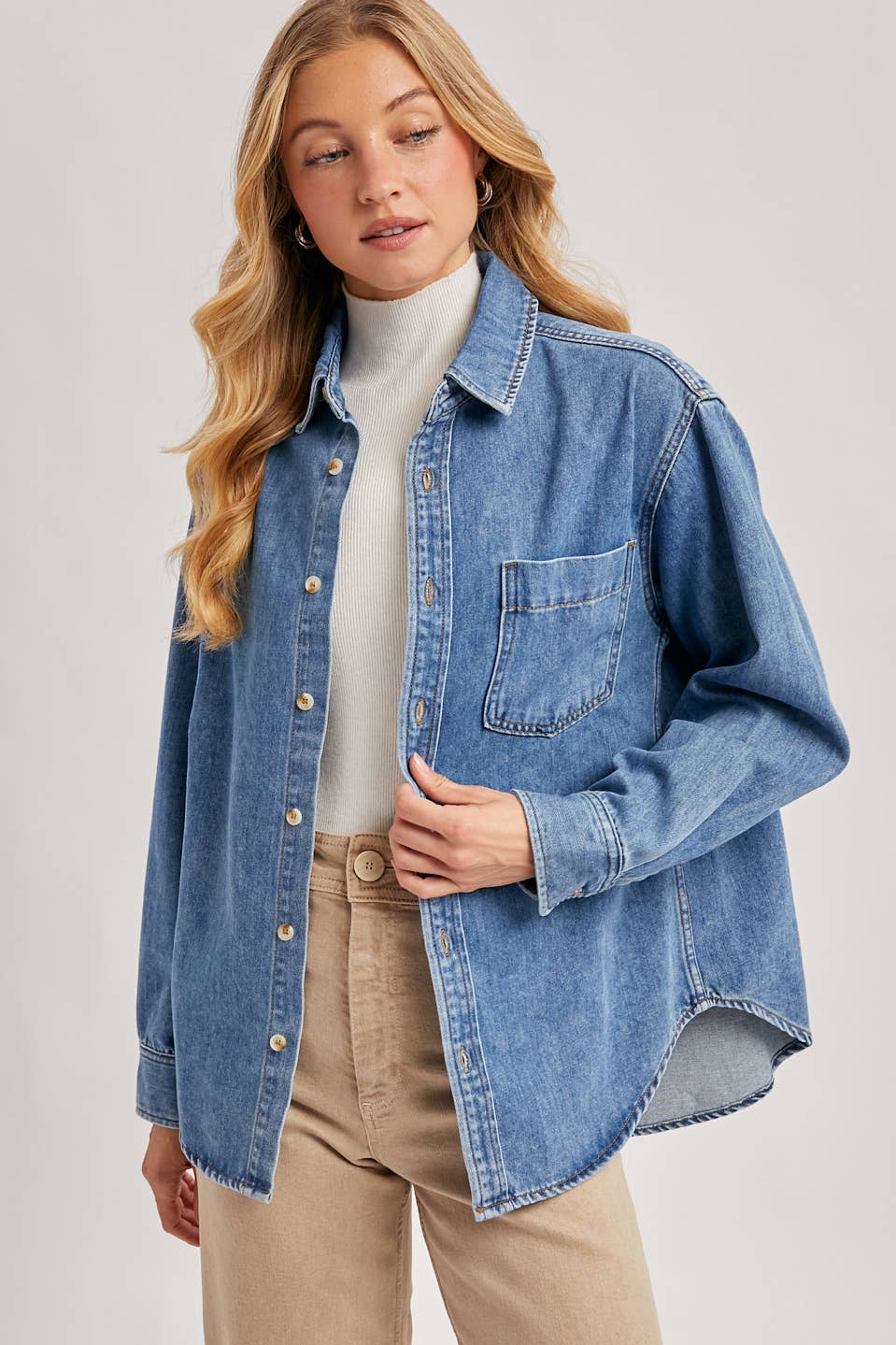 DENIM BUTTON DOWN SHIRT: LT.WASH