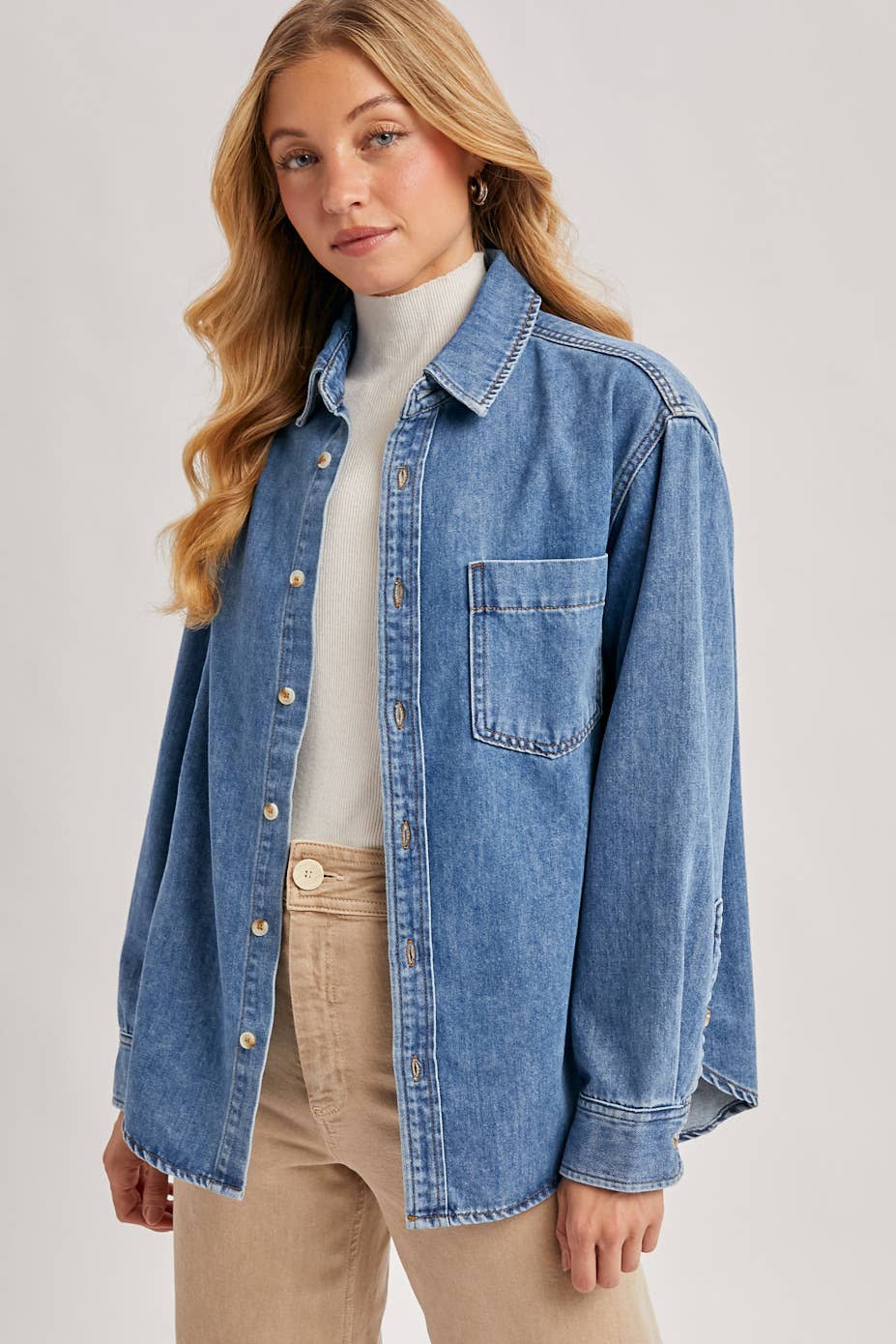 DENIM BUTTON DOWN SHIRT: LT.WASH