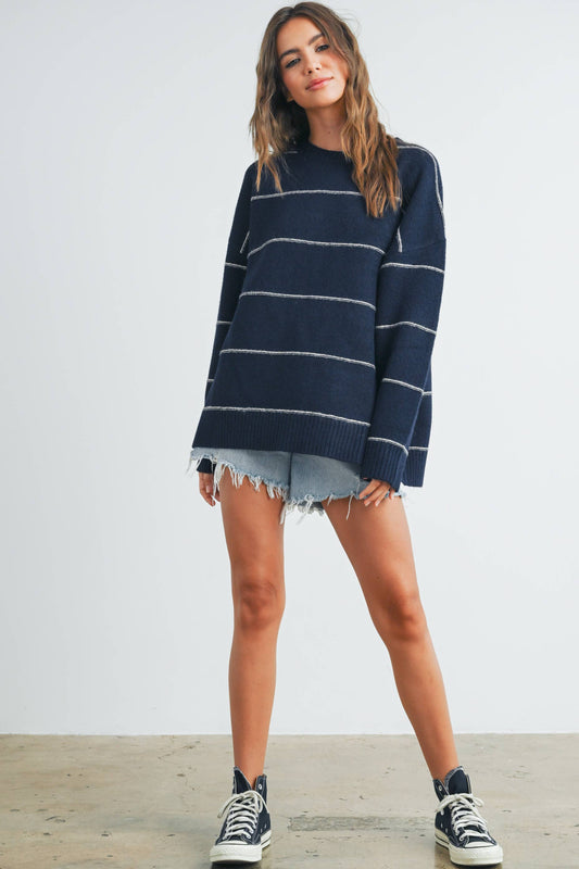 Striped Pattern Drop Shoulder Sweater