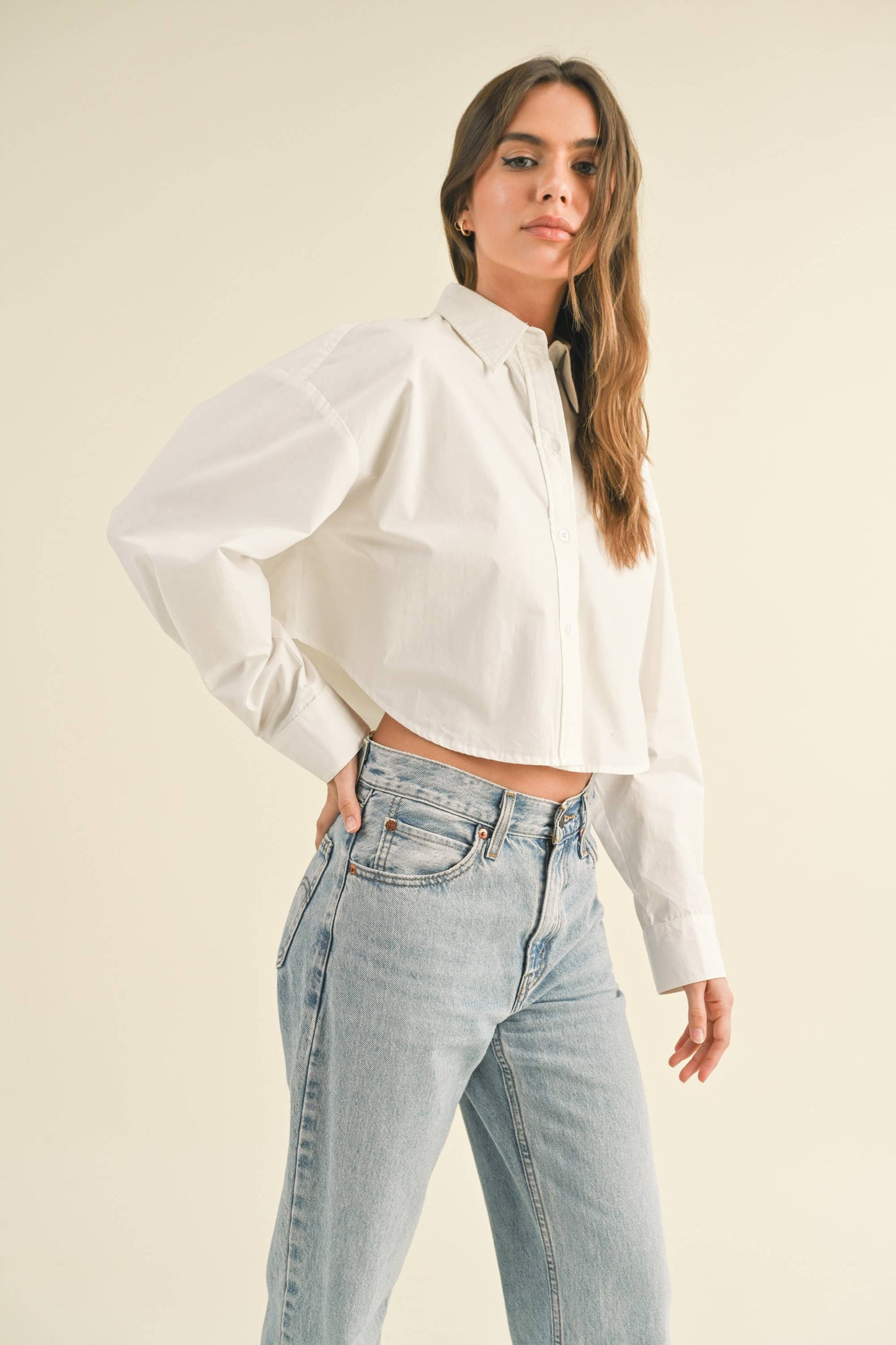 CROPPED BUTTONDOWN SHIRT: White